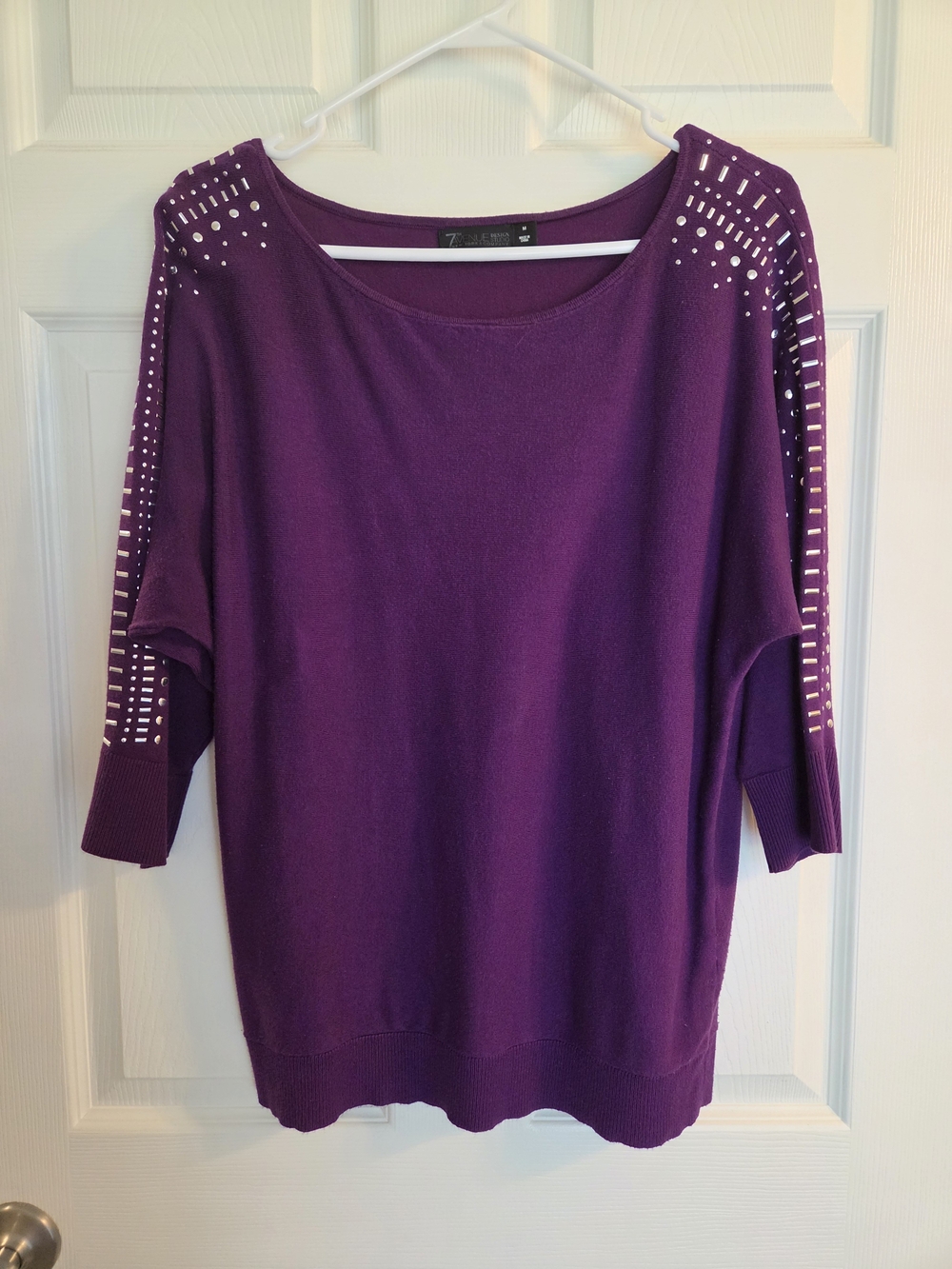 New York & Co 7th Avenue Women’s Purple Studded Shoulder Sweater
